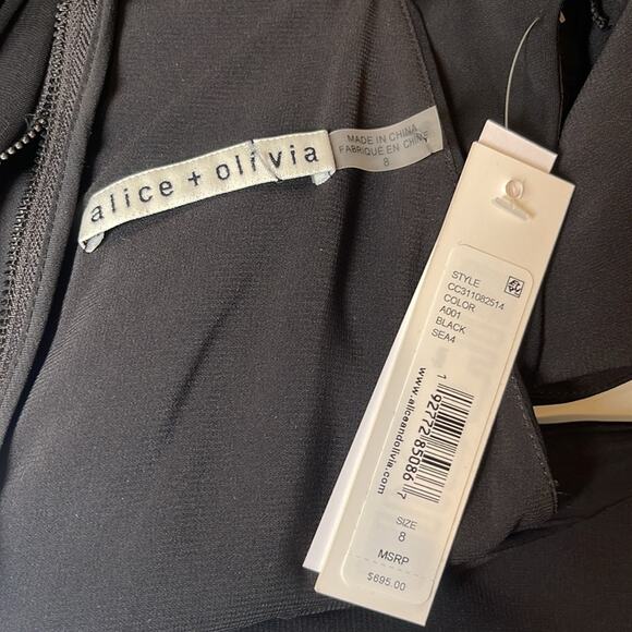 Alice + Olivia Myrtice Crystal Embellished Cutout Pleated Black Maxi Dress Sz 8 - Picture 8 of 9